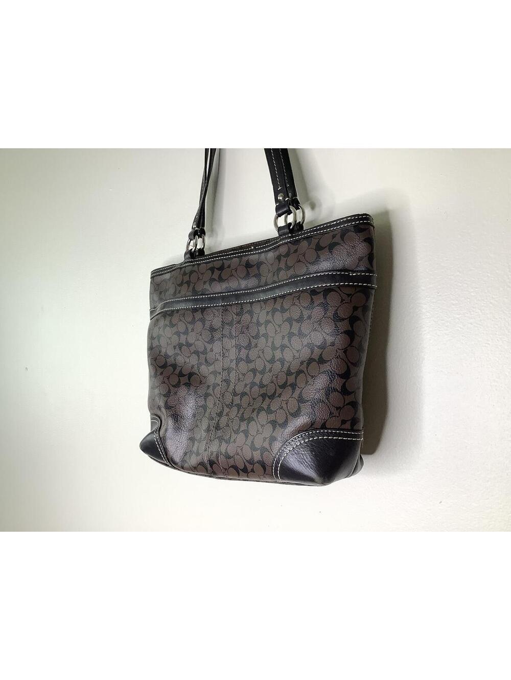 < Coach Chelsea Heritage Stripe Brown Signature Leather Tote > - Picture 7 of 10